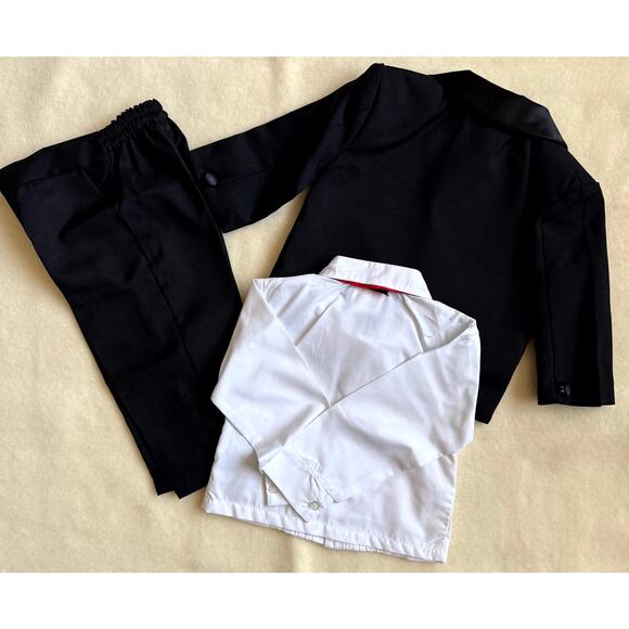 Vintage 90s MGM Kid's Fashion 4-Piece Tuxedo Suit Set Boys 12M Black White Bow - Picture 3 of 8